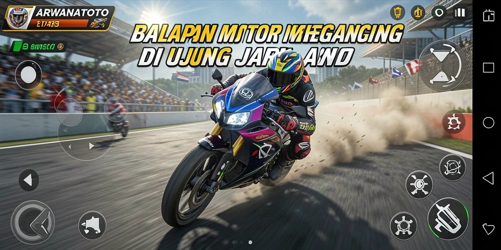 Screenshot ARWANATOTO menampilkan balapan motor yang seru dan adrenaline.
