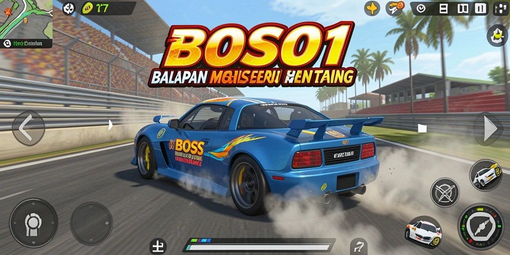 Screenshot menampilkan aksi balapan mendebarkan dalam BOS01.