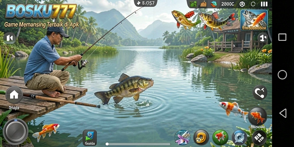 Gameplay memancing yang seru di BOSKU777.