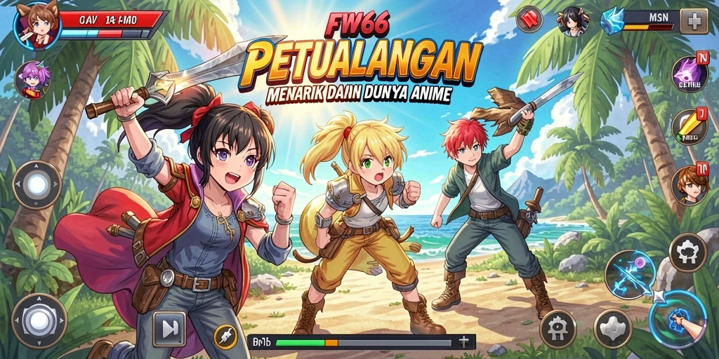 Screenshot gameplay FW66 menunjukkan karakter anime yang beraksi dalam pertempuran epik.