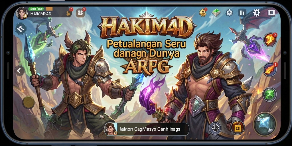 Tampilan gameplay HAKIM4D dengan karakter yang beraksi di medan perang ARPG.