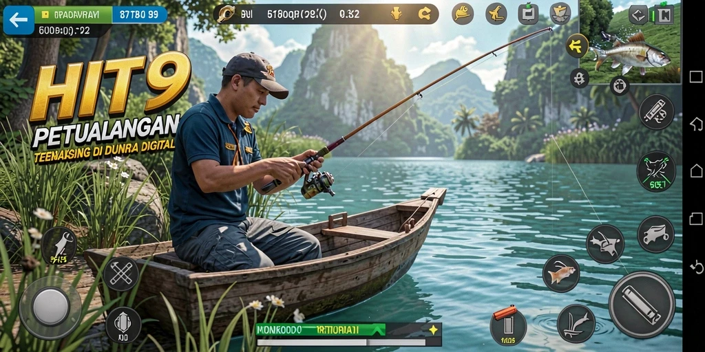 Gameplay HIT9 menampilkan pemancing yang berjuang menangkap ikan.