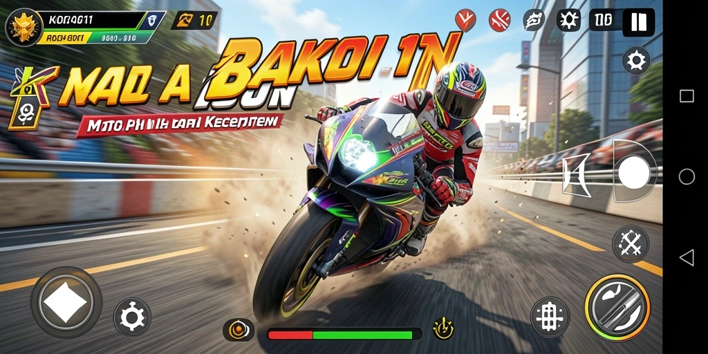 Screenshot gameplay KOKO11 menampilkan aksi balapan motor yang mendebarkan.