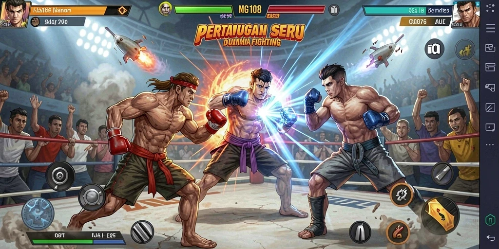 Screenshot gameplay MG108 menampilkan aksi pertarungan yang mendebarkan.