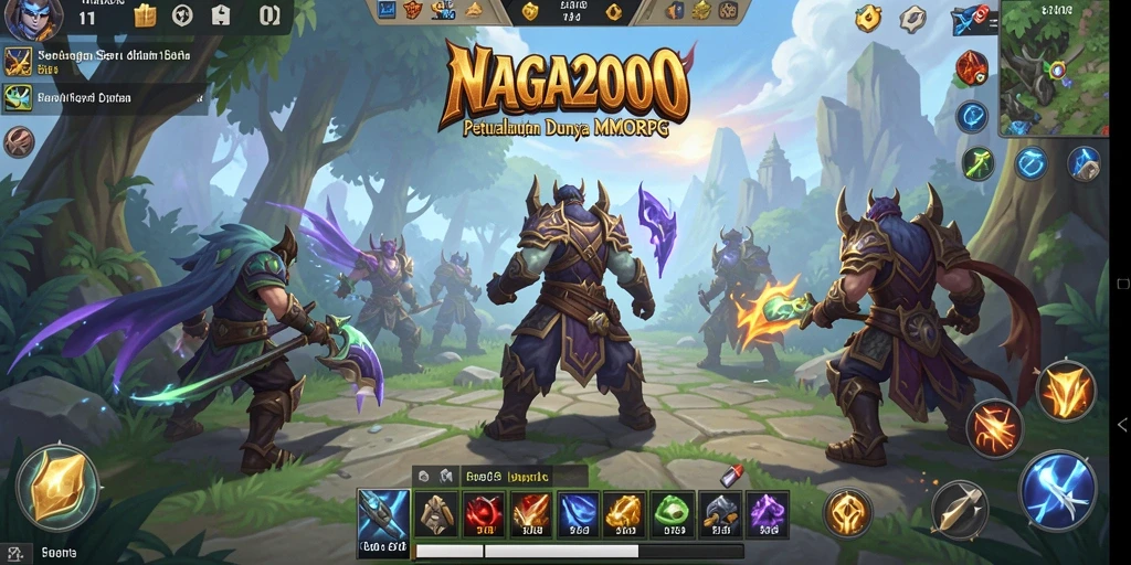 Screenshot gameplay NAGA2000 menampilkan pertarungan epik di dunia MMORPG.