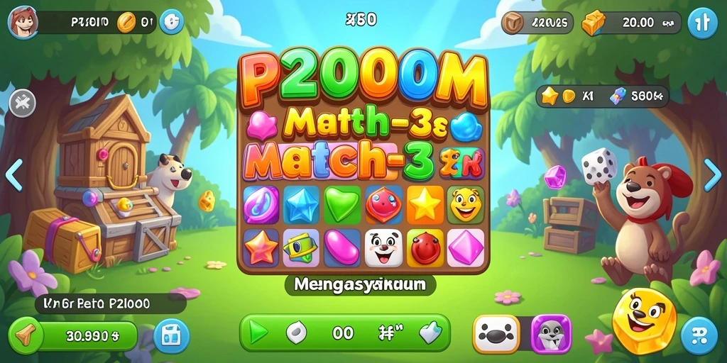 Screenshots menunjukkan gameplay menarik P200M dalam kategori Match-3.