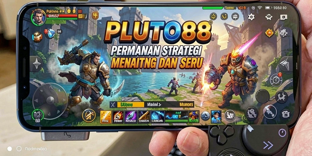 Tampilan screenshot utama <strong>PLUTO88</strong> menampilkan aksi pertempuran strategi yang intens.