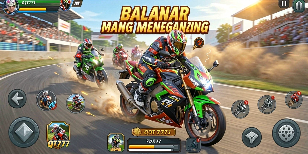 Tampilan gameplay QT777 dengan balapan motor yang menegangkan.