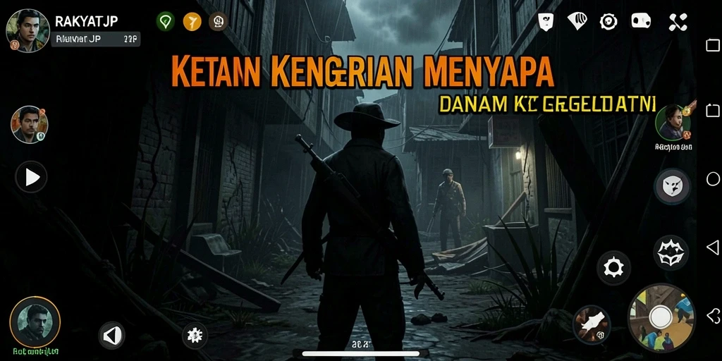 Screenshot gameplay RAKYATJP menampilkan suasana kengerian yang mencekam.