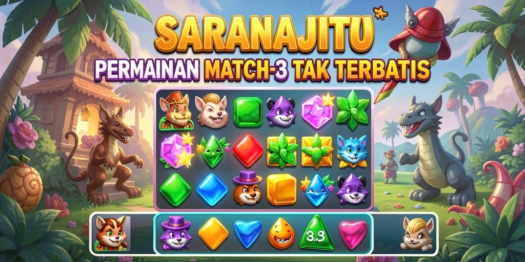 Tampilan menarik gameplay SARANAJITU dengan tantangan Match-3.