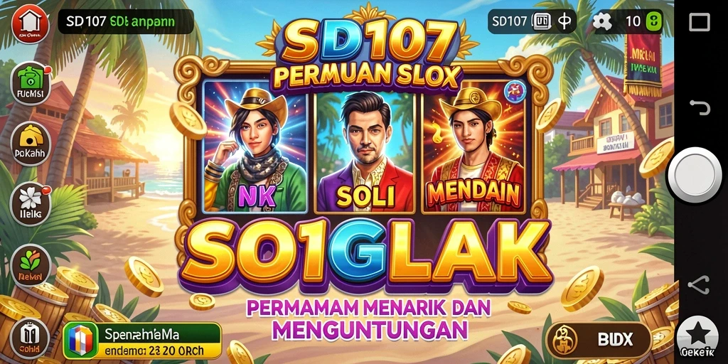 Screenshot utama SD107 menampilkan gameplay slot yang seru.