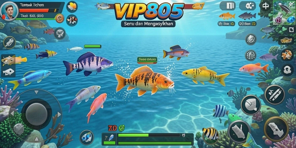 Screenshot gameplay <strong>VIP805</strong> menampilkan aksi menembak ikan yang seru.