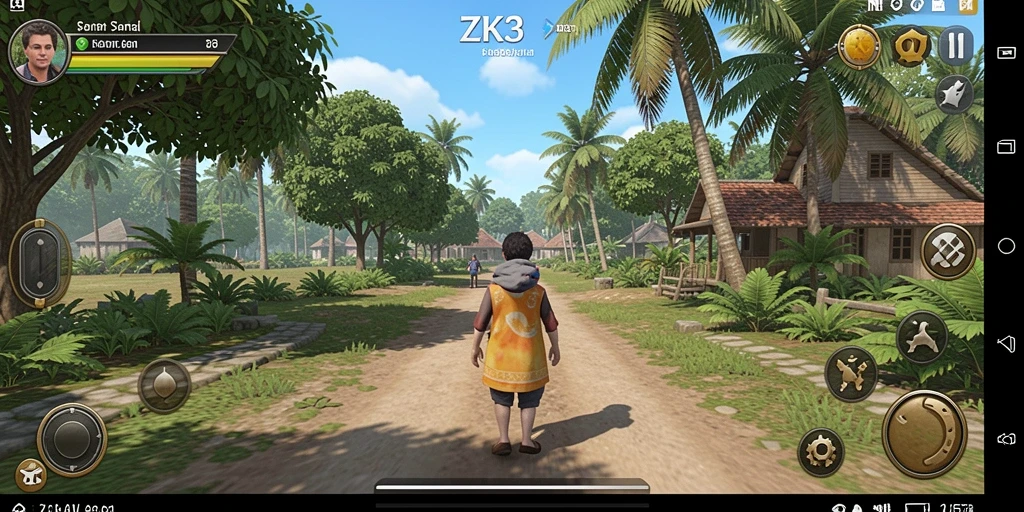Screenshot gameplay ZK3 yang menampilkan karakter lucu dan level yang penuh warna.